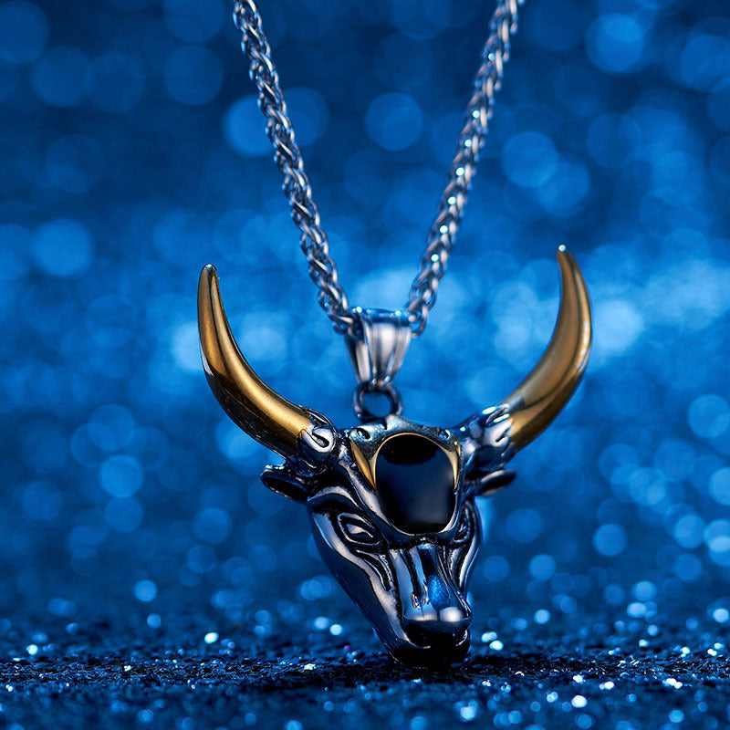 1pc Fashion Men'S Punk Bull Head Pendant Necklace Hip Hop Party Jewelry Accessories Holiday Gifts Birthday Accessories