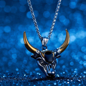 1pc Fashion Men'S Punk Bull Head Pendant Necklace Hip Hop Party Jewelry Accessories Holiday Gifts Birthday Accessories