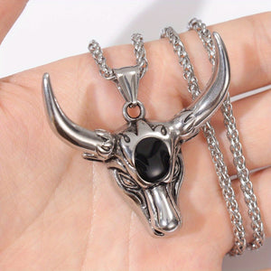 1pc Fashion Men'S Punk Bull Head Pendant Necklace Hip Hop Party Jewelry Accessories Holiday Gifts Birthday Accessories