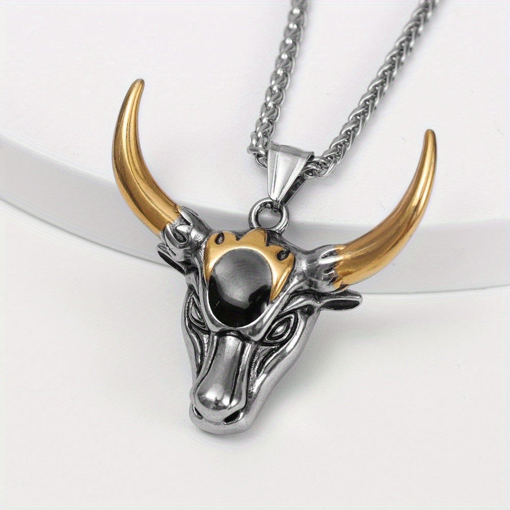 1pc Fashion Men'S Punk Bull Head Pendant Necklace Hip Hop Party Jewelry Accessories Holiday Gifts Birthday Accessories