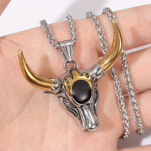 1pc Fashion Men'S Punk Bull Head Pendant Necklace Hip Hop Party Jewelry Accessories Holiday Gifts Birthday Accessories