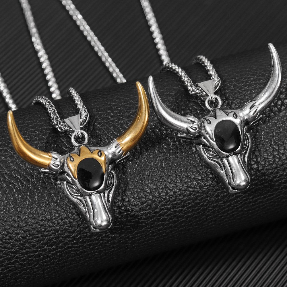 1pc Fashion Men'S Punk Bull Head Pendant Necklace Hip Hop Party Jewelry Accessories Holiday Gifts Birthday Accessories