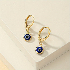 [Y2K Style Hypoallergenic Hoop Earrings] 1 Pair Fashionable Alloy Evil Eye Hoop Earrings, Y2K Style Ear Hooks with Blue Eye Detail, Hypoallergenic Jewelry for Women