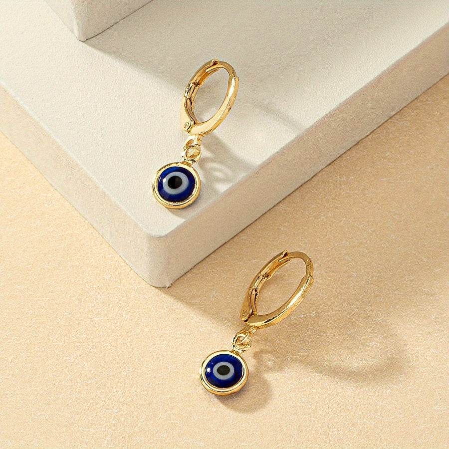 [Y2K Style Hypoallergenic Hoop Earrings] 1 Pair Fashionable Alloy Evil Eye Hoop Earrings, Y2K Style Ear Hooks with Blue Eye Detail, Hypoallergenic Jewelry for Women