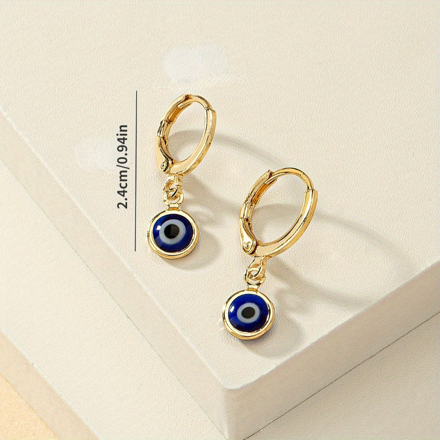 [Y2K Style Hypoallergenic Hoop Earrings] 1 Pair Fashionable Alloy Evil Eye Hoop Earrings, Y2K Style Ear Hooks with Blue Eye Detail, Hypoallergenic Jewelry for Women