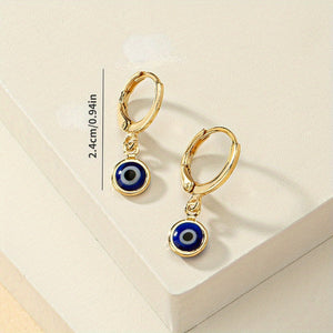 [Y2K Style Hypoallergenic Hoop Earrings] 1 Pair Fashionable Alloy Evil Eye Hoop Earrings, Y2K Style Ear Hooks with Blue Eye Detail, Hypoallergenic Jewelry for Women