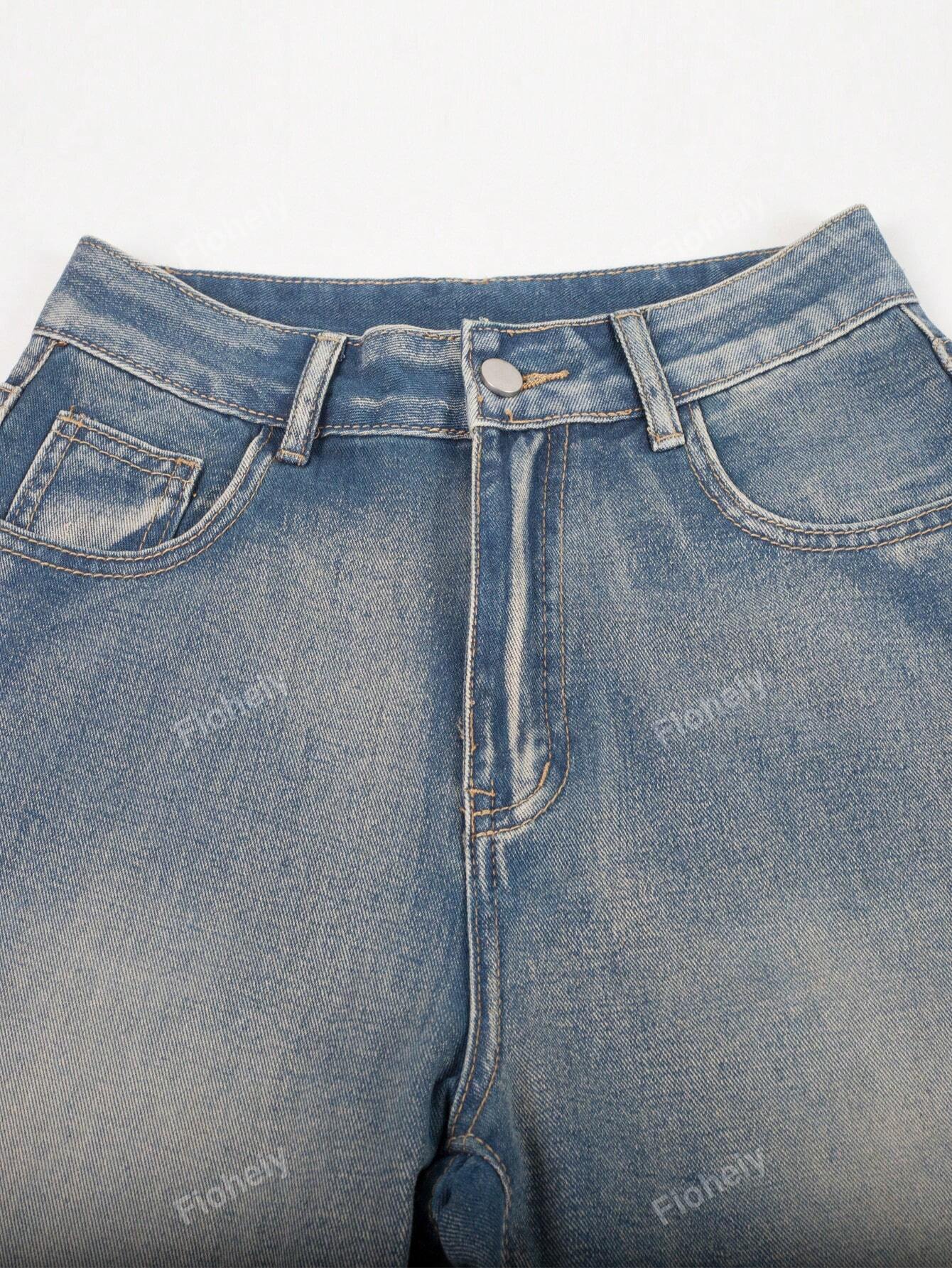 Y2K Vintage Slant Pocket Fringe Hem Wide Leg Bermuda Jeans Denim Jorts Casual Shorts
