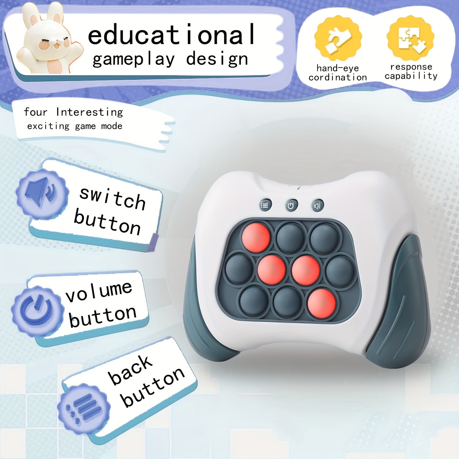 Interactive Pop Fidget Controller Toy with Light-Up Buttons - Multiplayer Game Mode for Enhanced Focus, Memory, and Hand-Eye Coordination - Educational Stress Relief Puzzle