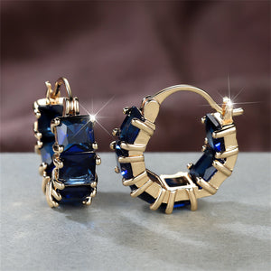 1 Pair Elegant Golden Square Cut Blue Stone Drop Earrings with CZ Accents, Dangle Hoop Earrings for Men, Perfect for Valentine's Day, Halloween, Christmas Gifts, Formal Occasion Jewelry | Square Cut Stones | Luxury Earrings, Novelty Earrings, Perfect for