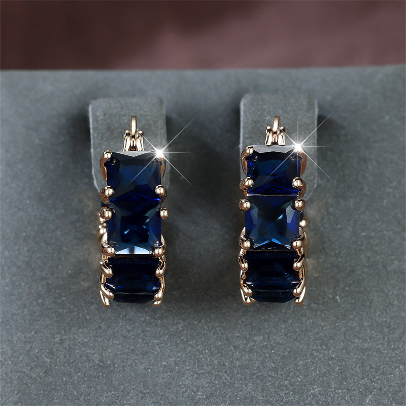 1 Pair Elegant Golden Square Cut Blue Stone Drop Earrings with CZ Accents, Dangle Hoop Earrings for Men, Perfect for Valentine's Day, Halloween, Christmas Gifts, Formal Occasion Jewelry | Square Cut Stones | Luxury Earrings, Novelty Earrings, Perfect for