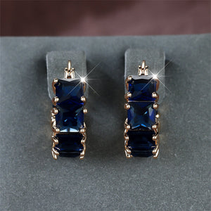 1 Pair Elegant Golden Square Cut Blue Stone Drop Earrings with CZ Accents, Dangle Hoop Earrings for Men, Perfect for Valentine's Day, Halloween, Christmas Gifts, Formal Occasion Jewelry | Square Cut Stones | Luxury Earrings, Novelty Earrings, Perfect for