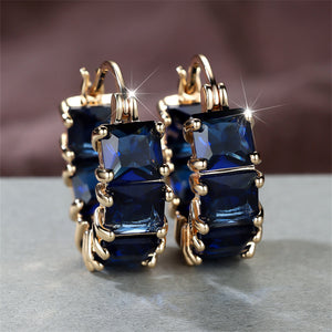 1 Pair Elegant Golden Square Cut Blue Stone Drop Earrings with CZ Accents, Dangle Hoop Earrings for Men, Perfect for Valentine's Day, Halloween, Christmas Gifts, Formal Occasion Jewelry | Square Cut Stones | Luxury Earrings, Novelty Earrings, Perfect for