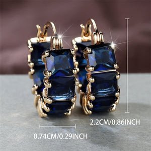 1 Pair Elegant Golden Square Cut Blue Stone Drop Earrings with CZ Accents, Dangle Hoop Earrings for Men, Perfect for Valentine's Day, Halloween, Christmas Gifts, Formal Occasion Jewelry | Square Cut Stones | Luxury Earrings, Novelty Earrings, Perfect for
