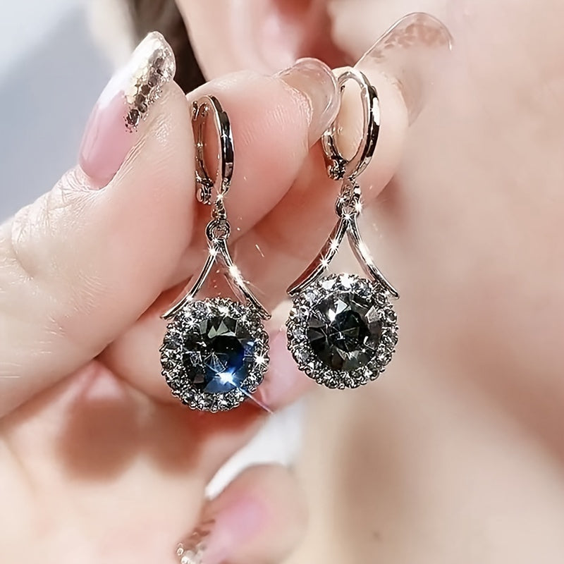 Elegant Aurora French-Inspired Cubic Zirconia Drop Earrings - Dazzling Luxurious Sparkle with Exquisite Design, Perfect for Weddings, Partie
