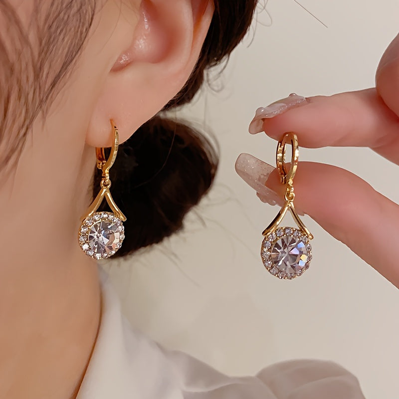 Elegant Aurora French-Inspired Cubic Zirconia Drop Earrings - Dazzling Luxurious Sparkle with Exquisite Design, Perfect for Weddings, Partie