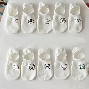 10Pairs Socks Women'S Ship Socks Summer Shallow Mouth Invisible Socks Women'S Cartoon Spring and Autumn Anti slip Not Falling off with Summer Thin Short Socks Women