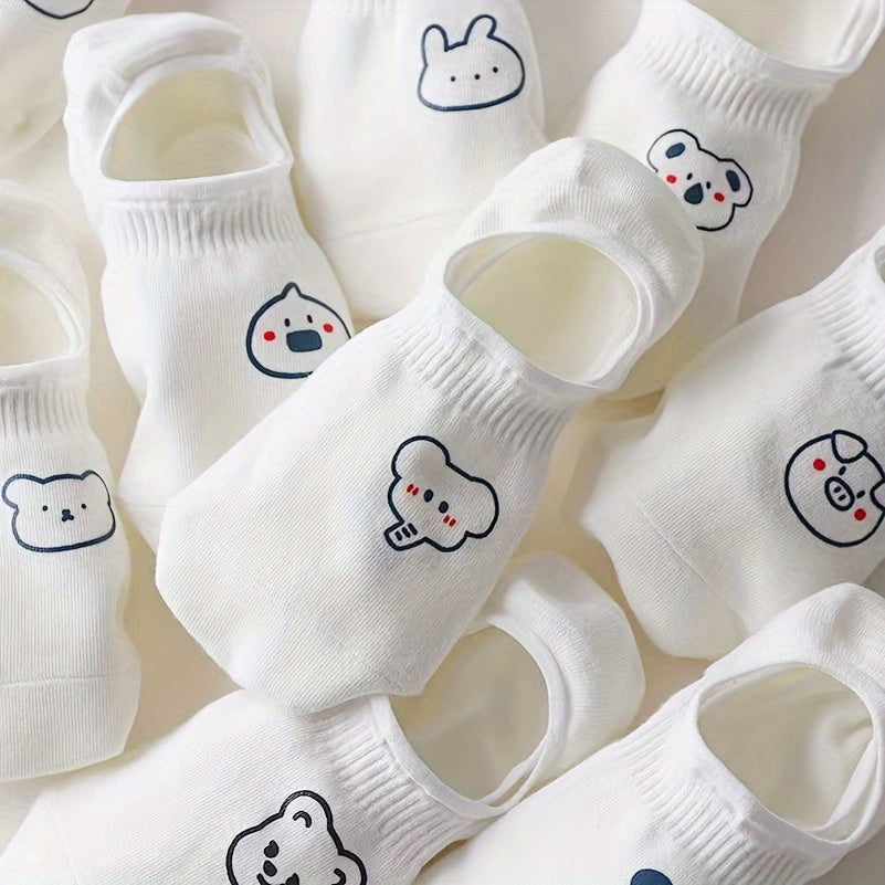 10Pairs Socks Women'S Ship Socks Summer Shallow Mouth Invisible Socks Women'S Cartoon Spring and Autumn Anti slip Not Falling off with Summer Thin Short Socks Women