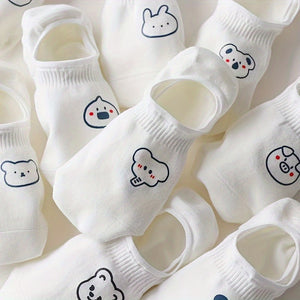 10Pairs Socks Women'S Ship Socks Summer Shallow Mouth Invisible Socks Women'S Cartoon Spring and Autumn Anti slip Not Falling off with Summer Thin Short Socks Women