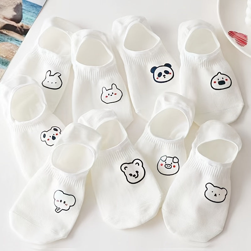 10Pairs Socks Women'S Ship Socks Summer Shallow Mouth Invisible Socks Women'S Cartoon Spring and Autumn Anti slip Not Falling off with Summer Thin Short Socks Women