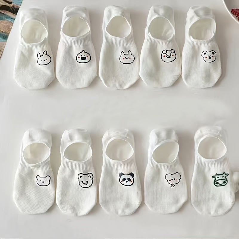 10Pairs Socks Women'S Ship Socks Summer Shallow Mouth Invisible Socks Women'S Cartoon Spring and Autumn Anti slip Not Falling off with Summer Thin Short Socks Women
