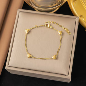 A Stainless Steel Jewelry 18K Gold-Plated Heart-Shaped Bracelet Ins French Bohemian Korean Fashion Casual Minimalist Trend Joker Daily Commu