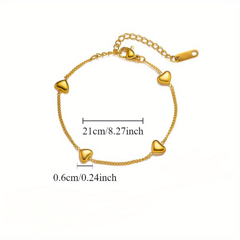 A Stainless Steel Jewelry 18K Gold-Plated Heart-Shaped Bracelet Ins French Bohemian Korean Fashion Casual Minimalist Trend Joker Daily Commu