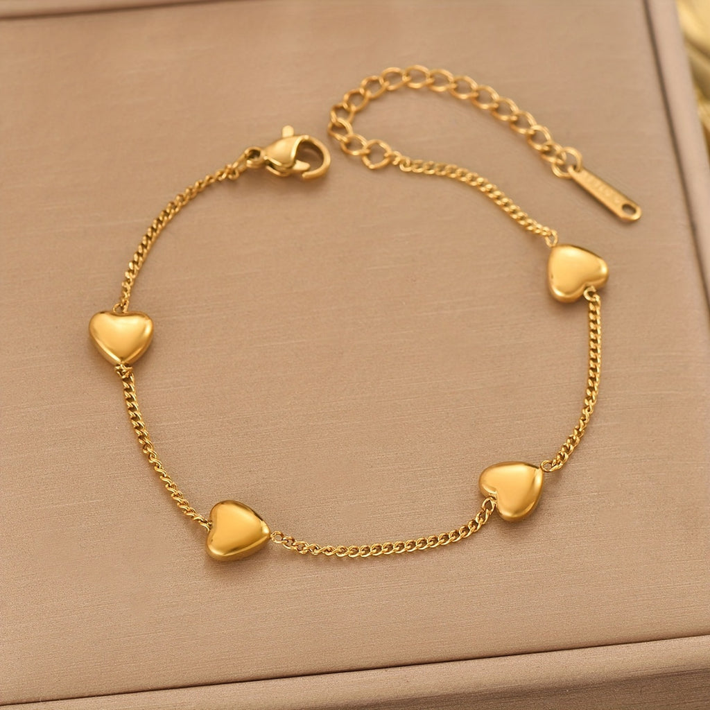 A Stainless Steel Jewelry 18K Gold-Plated Heart-Shaped Bracelet Ins French Bohemian Korean Fashion Casual Minimalist Trend Joker Daily Commu