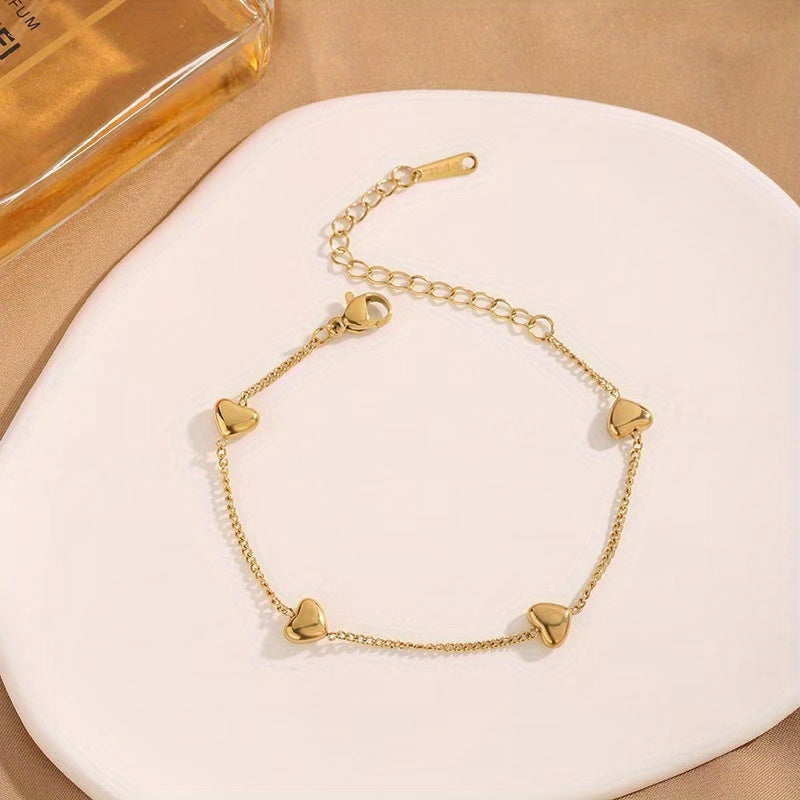 A Stainless Steel Jewelry 18K Gold-Plated Heart-Shaped Bracelet Ins French Bohemian Korean Fashion Casual Minimalist Trend Joker Daily Commu