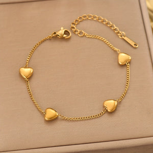 A Stainless Steel Jewelry 18K Gold-Plated Heart-Shaped Bracelet Ins French Bohemian Korean Fashion Casual Minimalist Trend Joker Daily Commu