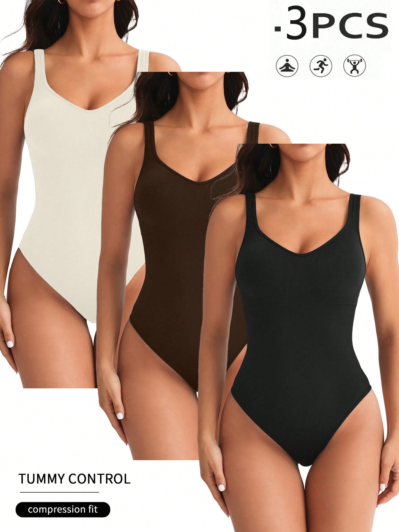 SHEIN Sport Studio Seamless Yoga High Stretch Bodysuit With Built-In Bra Pads