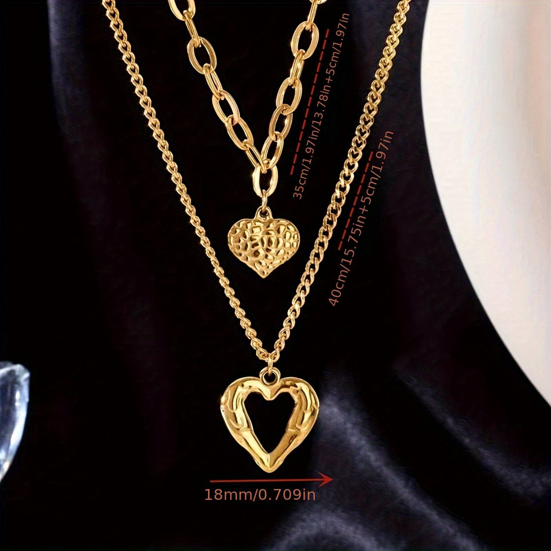 A Stainless Steel Jewelry Double-Layer Layered Heart-Shaped Necklace Ins French Fashion Retro Trend Versatile Casual Elegance Suitable for D