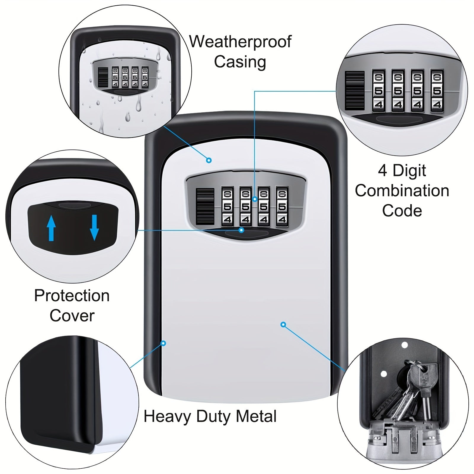 1pc Ultra-Secure Flip Top Key Safe Box - Wall Mounted Metal and Plastic Key Storage with Combination Access - for Home, Hotel, Emergency, Tr