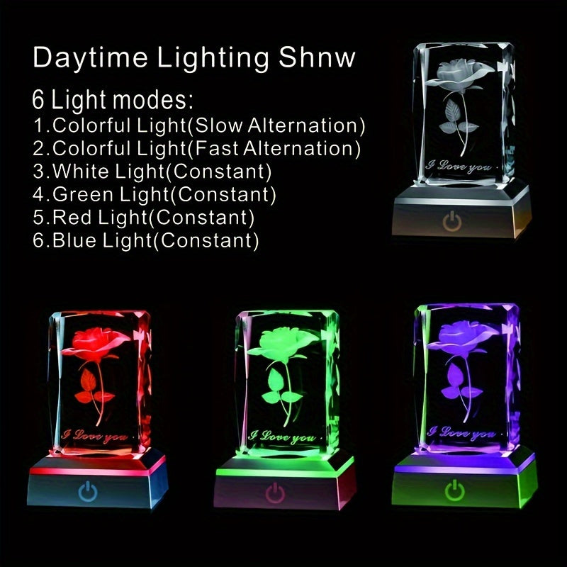 1pc 3D Rose Crystal with LED Lights, Mother'S Day Gift, Birthday Gift for Girlfriend, Wife, Mother, Friendship And Love to Commemorate The U