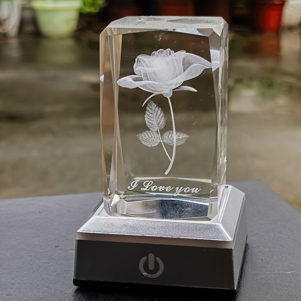 1pc 3D Rose Crystal with LED Lights, Mother'S Day Gift, Birthday Gift for Girlfriend, Wife, Mother, Friendship And Love to Commemorate The U