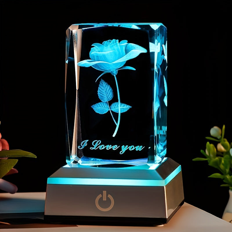1pc 3D Rose Crystal with LED Lights, Mother'S Day Gift, Birthday Gift for Girlfriend, Wife, Mother, Friendship And Love to Commemorate The U