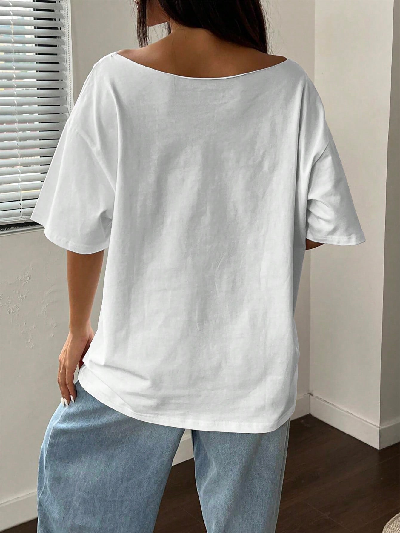 Sunnyshic Asymmetrical Shoulder Loose Lily Flower Print T-Shirt, Oversized Y2K Style Graphic Tees Women Tops