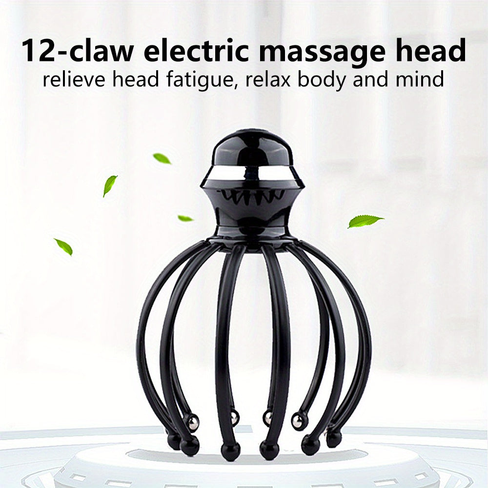 12-Claw Electric Scalp Massager with Rolling Steel Balls | Dual-Mode Head Massage Tool for Deep Relaxation & Stress - USB Charging, Adjustable Intensity, Black Octopus Claw Design, Massage Supplies