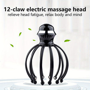12-Claw Electric Scalp Massager with Rolling Steel Balls | Dual-Mode Head Massage Tool for Deep Relaxation & Stress - USB Charging, Adjustable Intensity, Black Octopus Claw Design, Massage Supplies