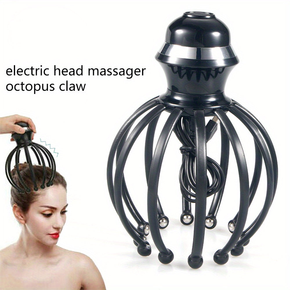 Octopus Electric Scalp Massager with 12 Claw Kneading Function - Relaxing Head Massage Device for Stress, USB, Lightweight Plastic Design, Perfect Gift for Family Members