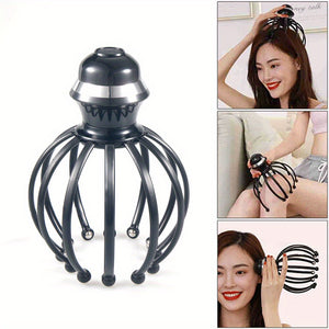 12-Claw Electric Scalp Massager with Rolling Steel Balls | Dual-Mode Head Massage Tool for Deep Relaxation & Stress - USB Charging, Adjustable Intensity, Black Octopus Claw Design, Massage Supplies