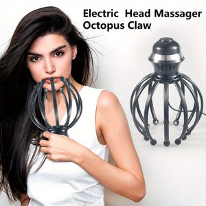 12-Claw Electric Scalp Massager with Rolling Steel Balls | Dual-Mode Head Massage Tool for Deep Relaxation & Stress - USB Charging, Adjustable Intensity, Black Octopus Claw Design, Massage Supplies