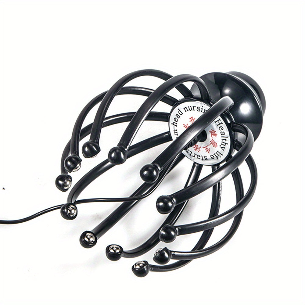 12-Claw Electric Scalp Massager with Rolling Steel Balls | Dual-Mode Head Massage Tool for Deep Relaxation & Stress - USB Charging, Adjustable Intensity, Black Octopus Claw Design, Massage Supplies