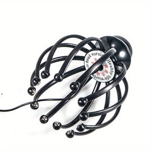 12-Claw Electric Scalp Massager with Rolling Steel Balls | Dual-Mode Head Massage Tool for Deep Relaxation & Stress - USB Charging, Adjustable Intensity, Black Octopus Claw Design, Massage Supplies