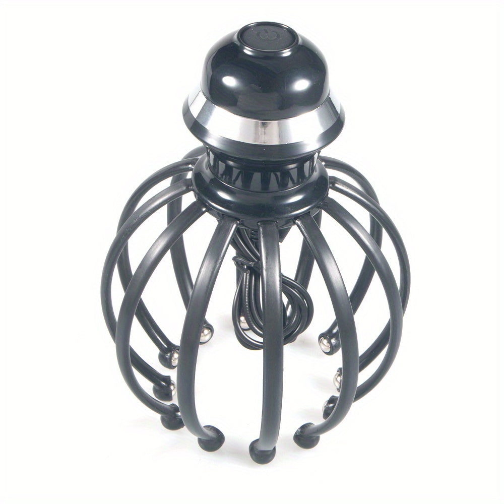 12-Claw Electric Scalp Massager with Rolling Steel Balls | Dual-Mode Head Massage Tool for Deep Relaxation & Stress - USB Charging, Adjustable Intensity, Black Octopus Claw Design, Massage Supplies