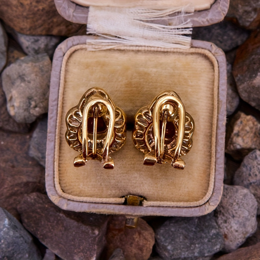 Elegant Golden-Tone Copper Hoop Earrings with Red & Clear Gemstone Accents - Vintage-Inspired, 0.78" Classic Statement Jewelry for Weddings