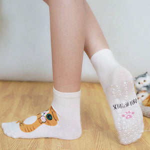 Non Slip Socks For Women Grip Socks Novelty Cat Non Skid Socks Ladies Funny Anti Slip Socks 5 Pairs Sports