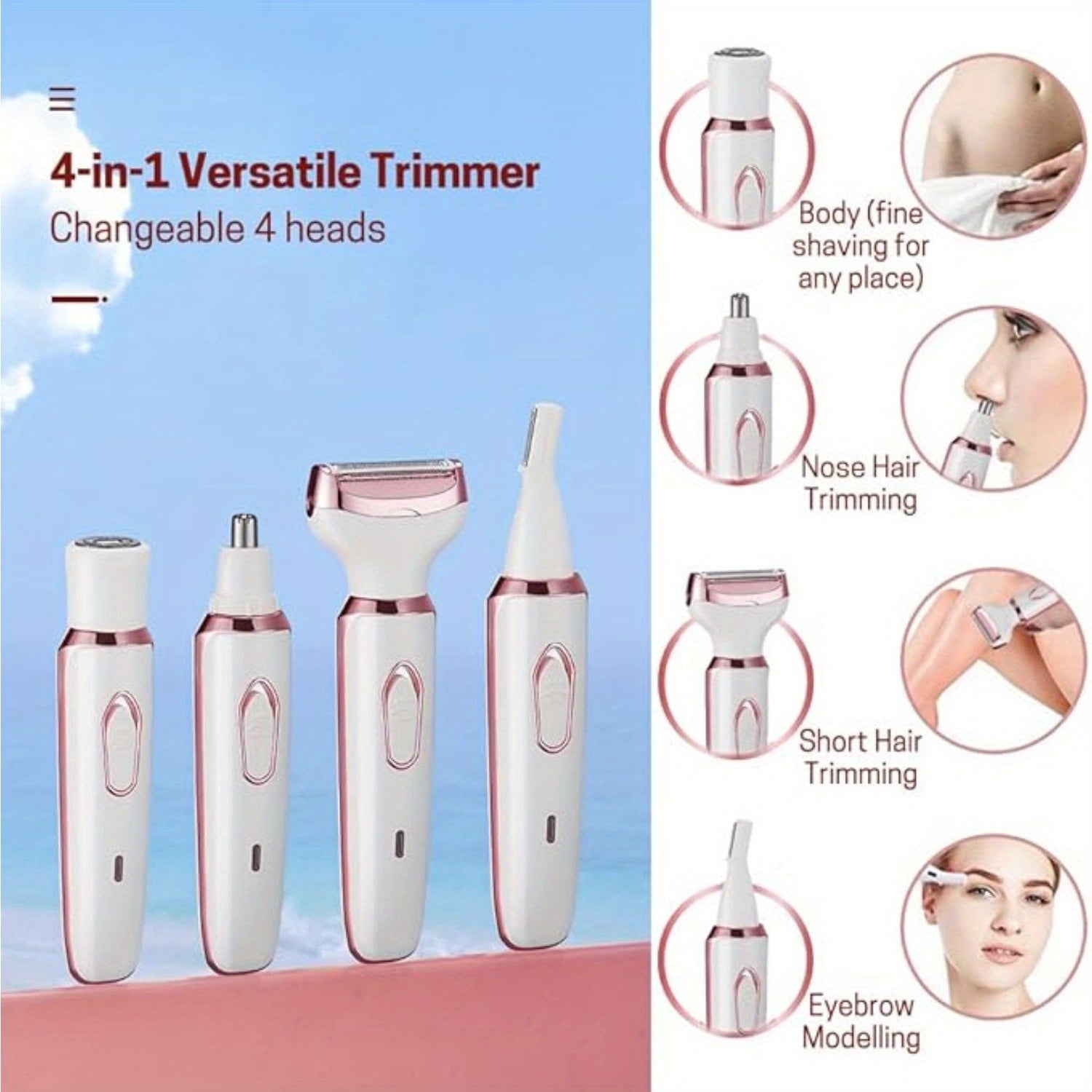 Electric Razor for Women 4 in 1 Rechargeable Painless Body Razors and Facial Hair Remover for Bikini Leg Body Face Underarm