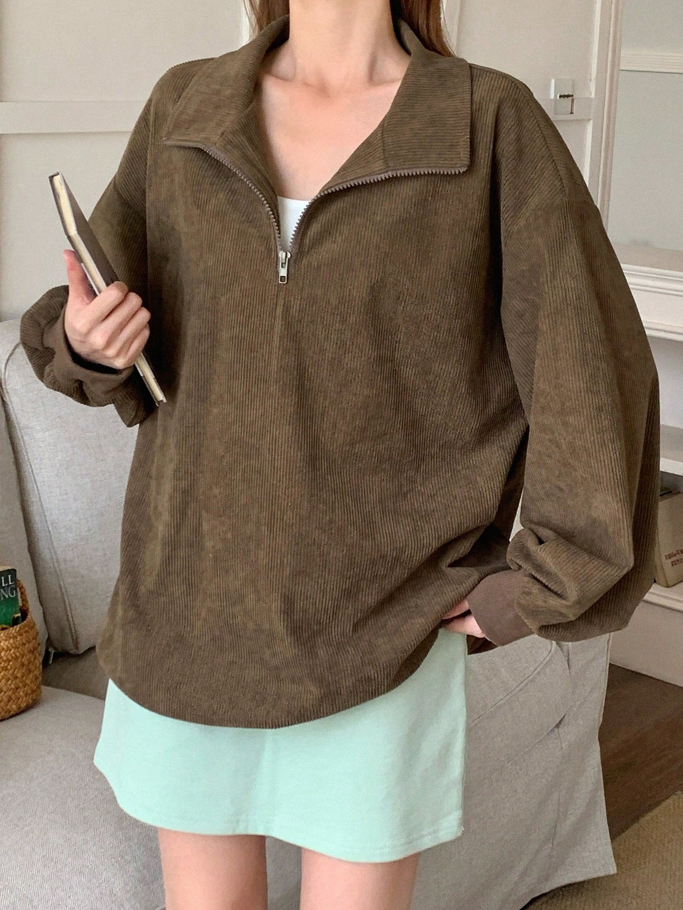 Livesso Women Casual Zip Up Front Long Sleeve Leopard Print Sweatshirt