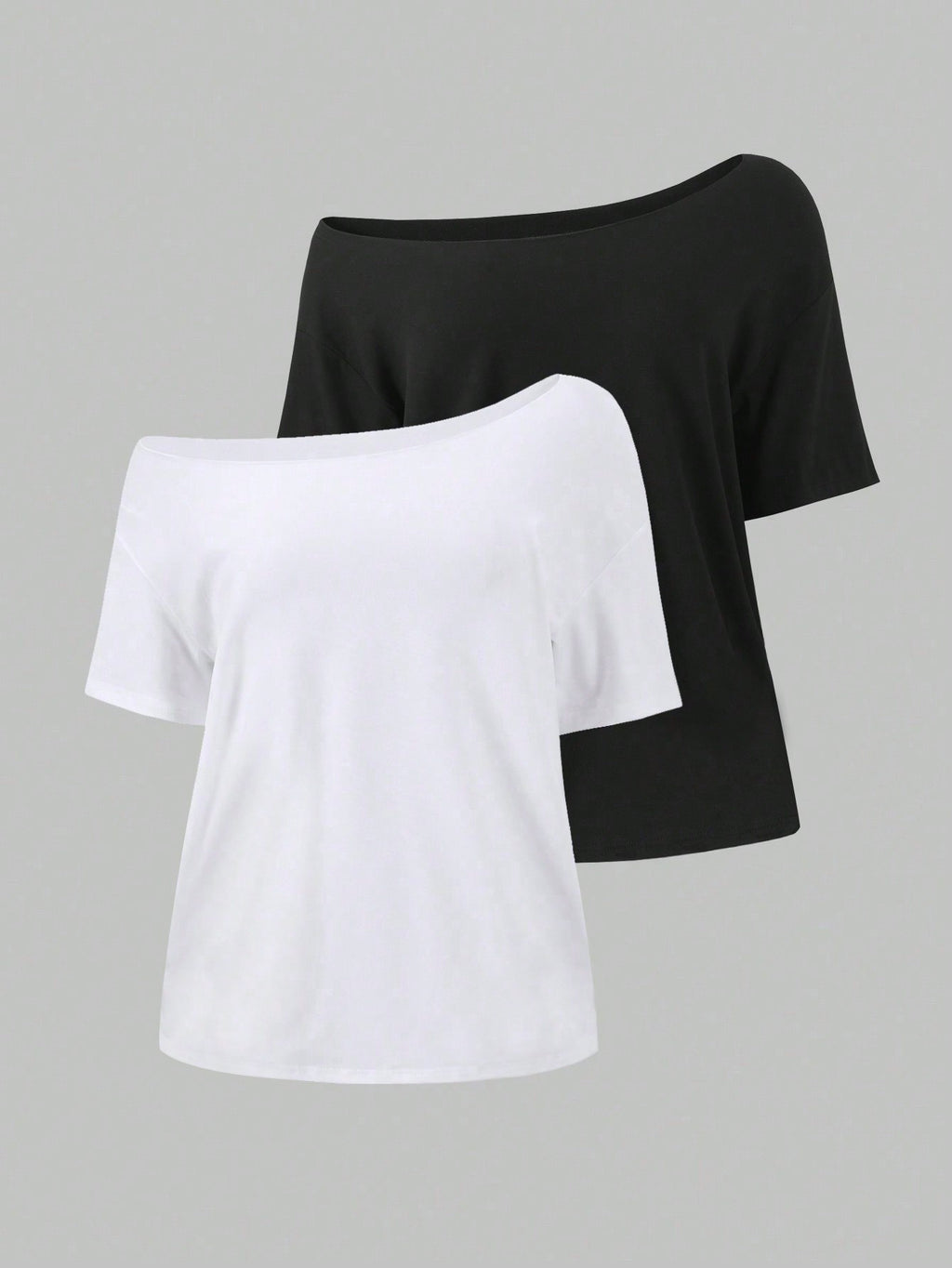 Sunnyshic 2pcs Women Oversized Loose Oblique Shoulder T-Shirts, Spring New Arrival