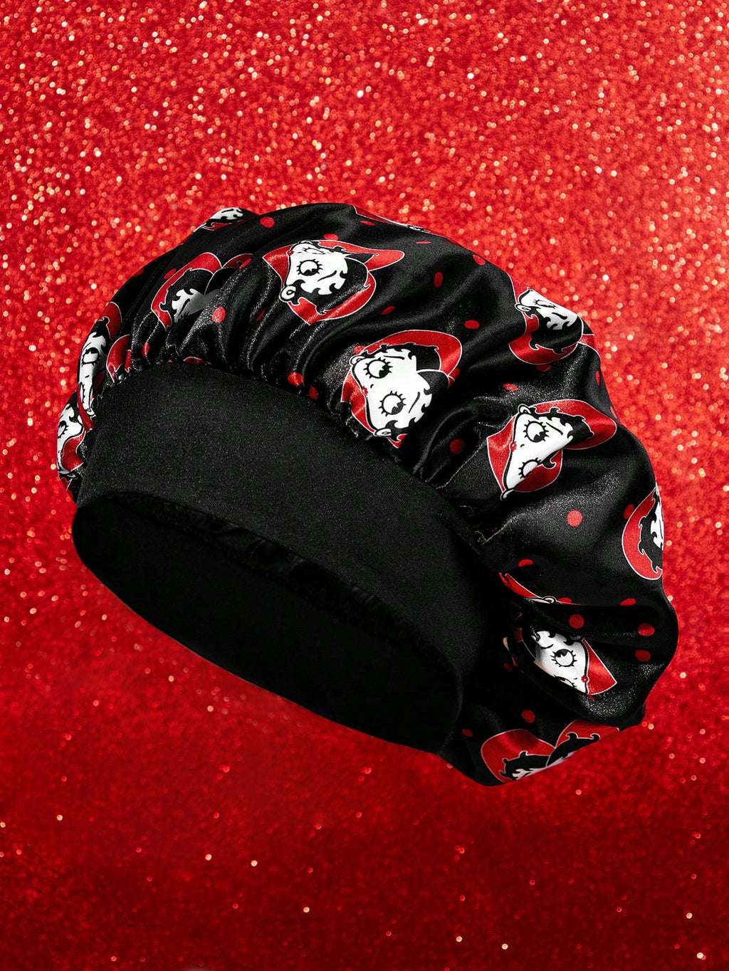 Betty Boop x SHEIN Upgraded Double-Layer Women's Hair Care Cap, Wide Elastic Satin Polka Dot Print Sleep Cap, Soft & Comfortable For Daily Home, Sleeping